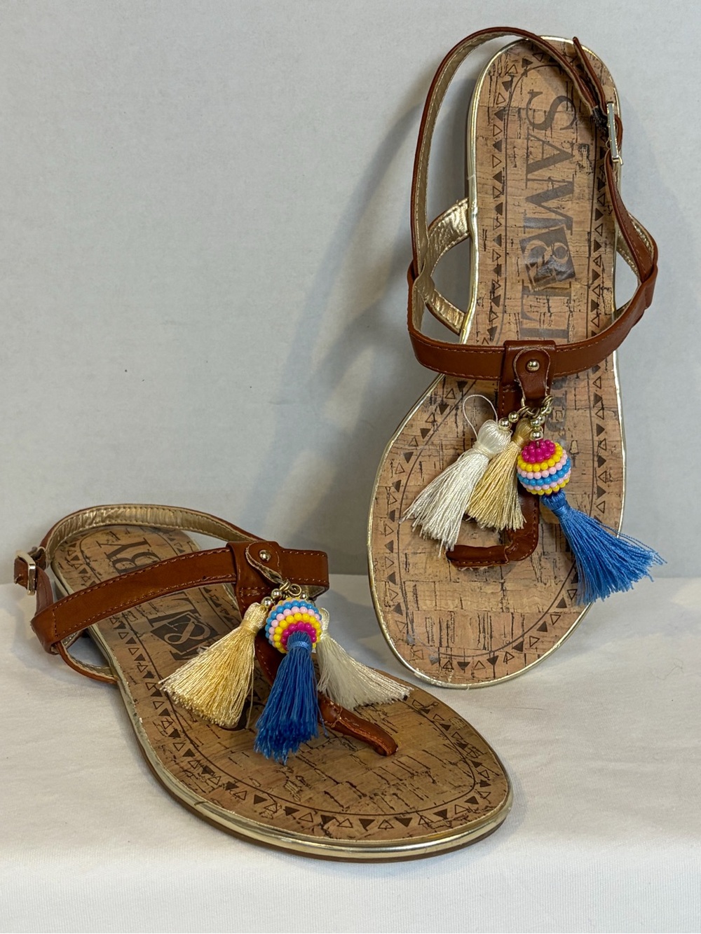 Sam & Libby Hannah Multicolor Tassel Flip Flop Sandals Size 7 Bohemian Festival
